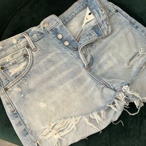 Agolde Light Blue Distressed Denim Shorts